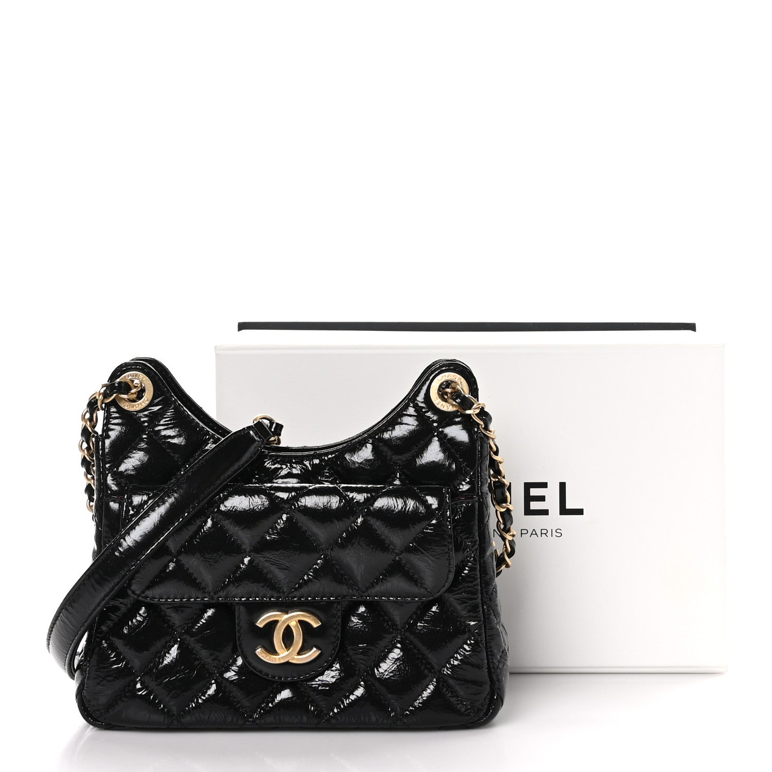 Chanel Shiny Crumpled Calfskin Quilted Small Wavy CC Hobo Black 11 of 11