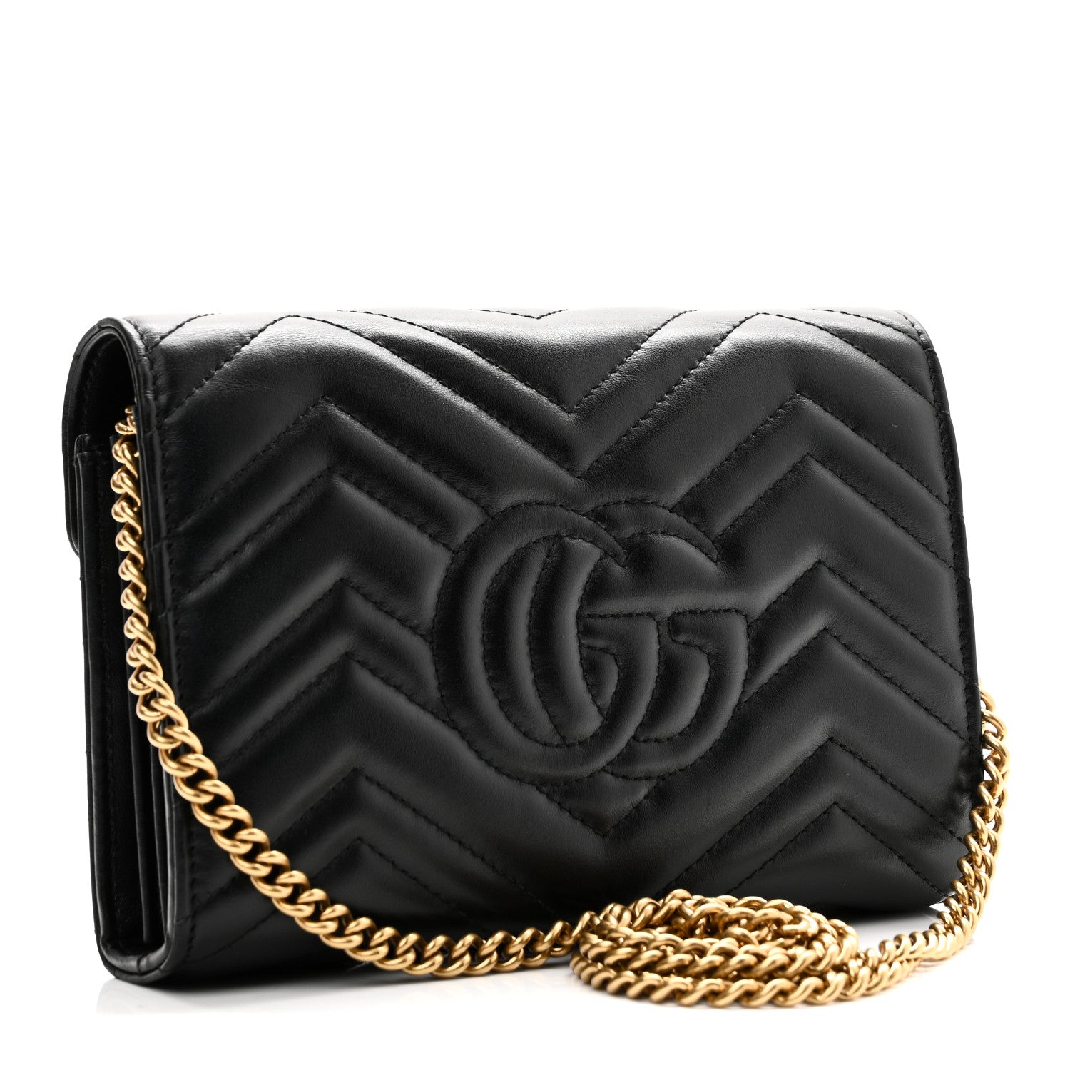 Gucci Calfskin Matelasse GG Marmont Chain Wallet Black 3 of 10