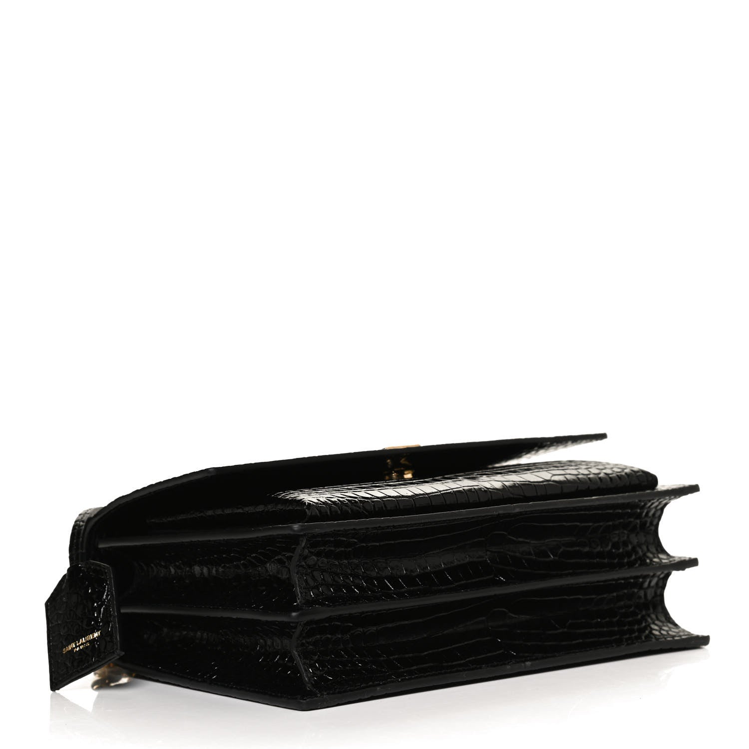 Saint Laurent Calfskin Crocodile Embossed Medium Monogram Sunset Black 4 of 11