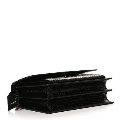 Saint Laurent Calfskin Crocodile Embossed Medium Monogram Sunset Black 4 of 11