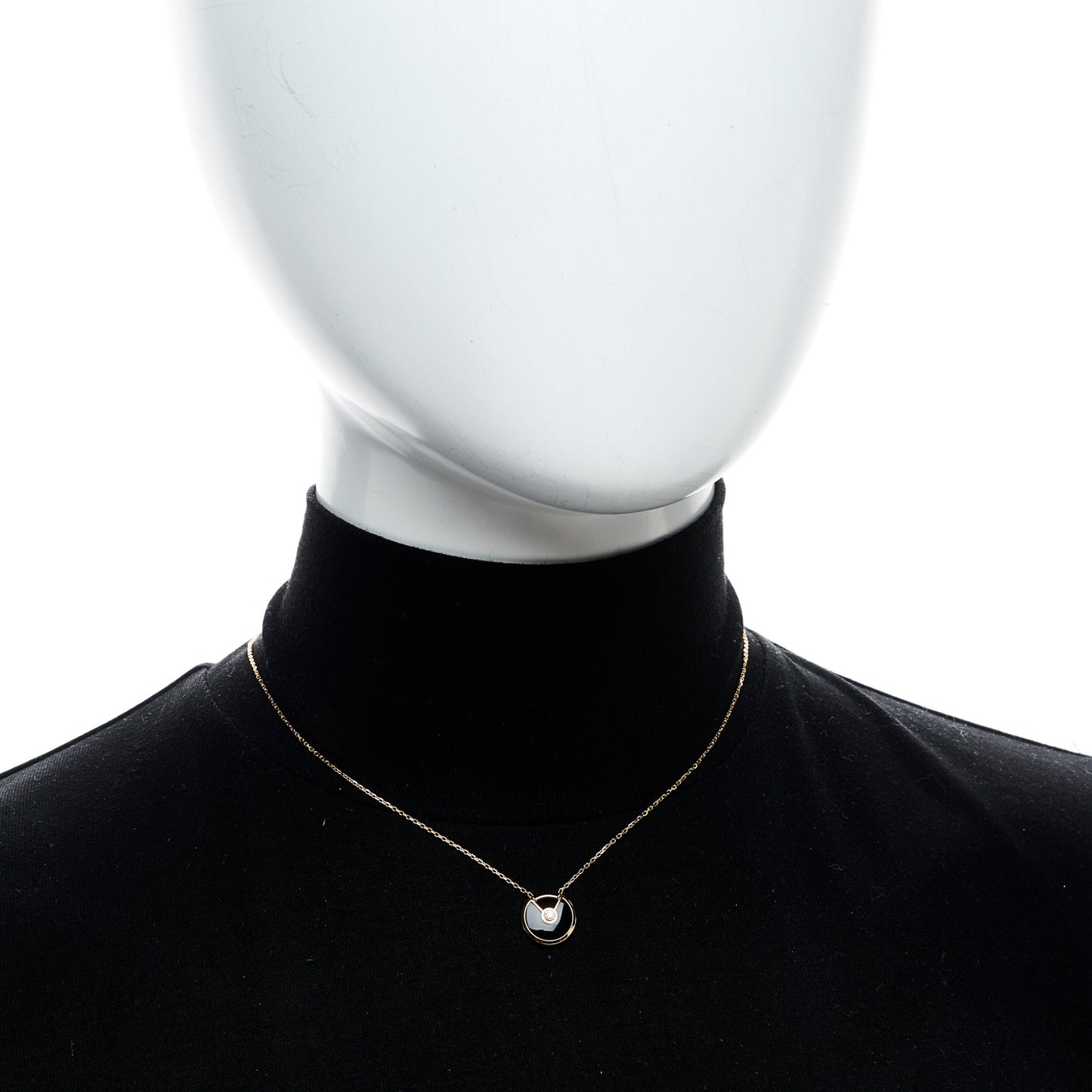 18K Pink Gold Diamond Black Onyx XS Amulette de Cartier Pendant Necklace