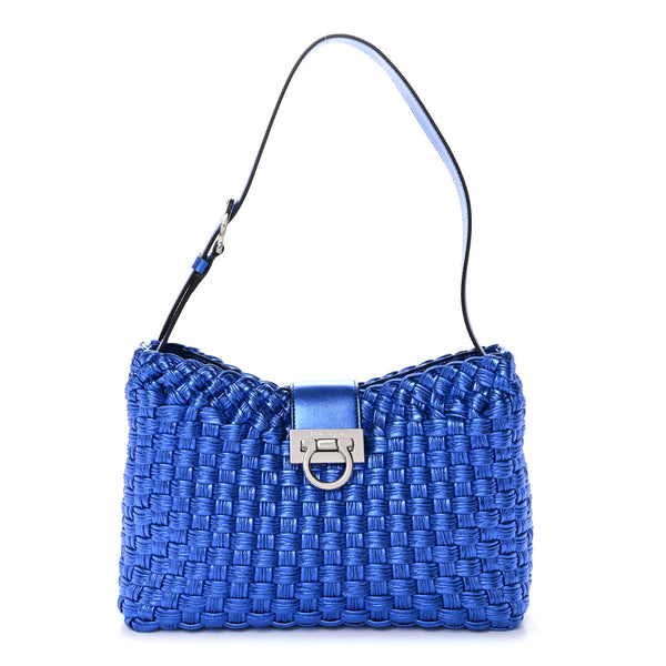 Salvatore Ferragamo Metallic Woven Calfskin Trifolio Shoulder Bag