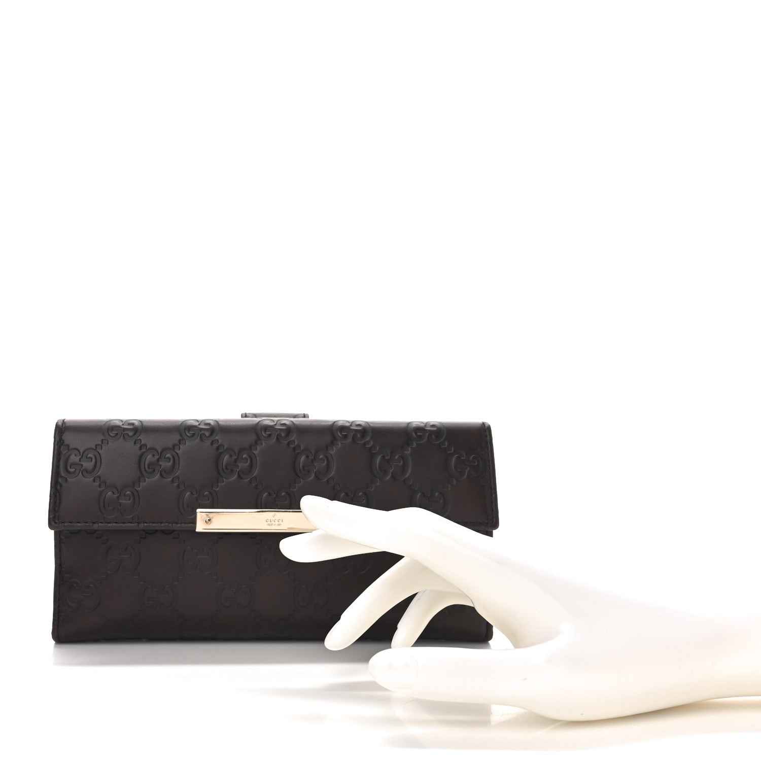 Gucci Guccissima Margaux Calfskin Metal Bar Continental Flap Wallet Chocolate 2 of 10