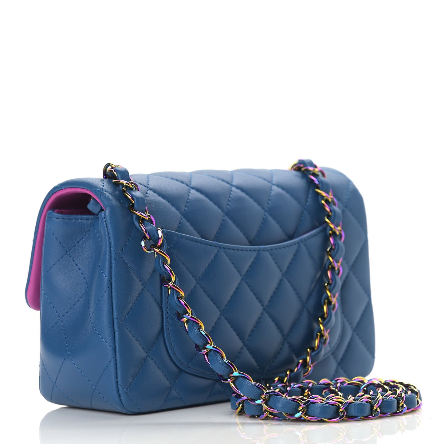 Lambskin Quilted Mini Rectangular Flap Blue Purple