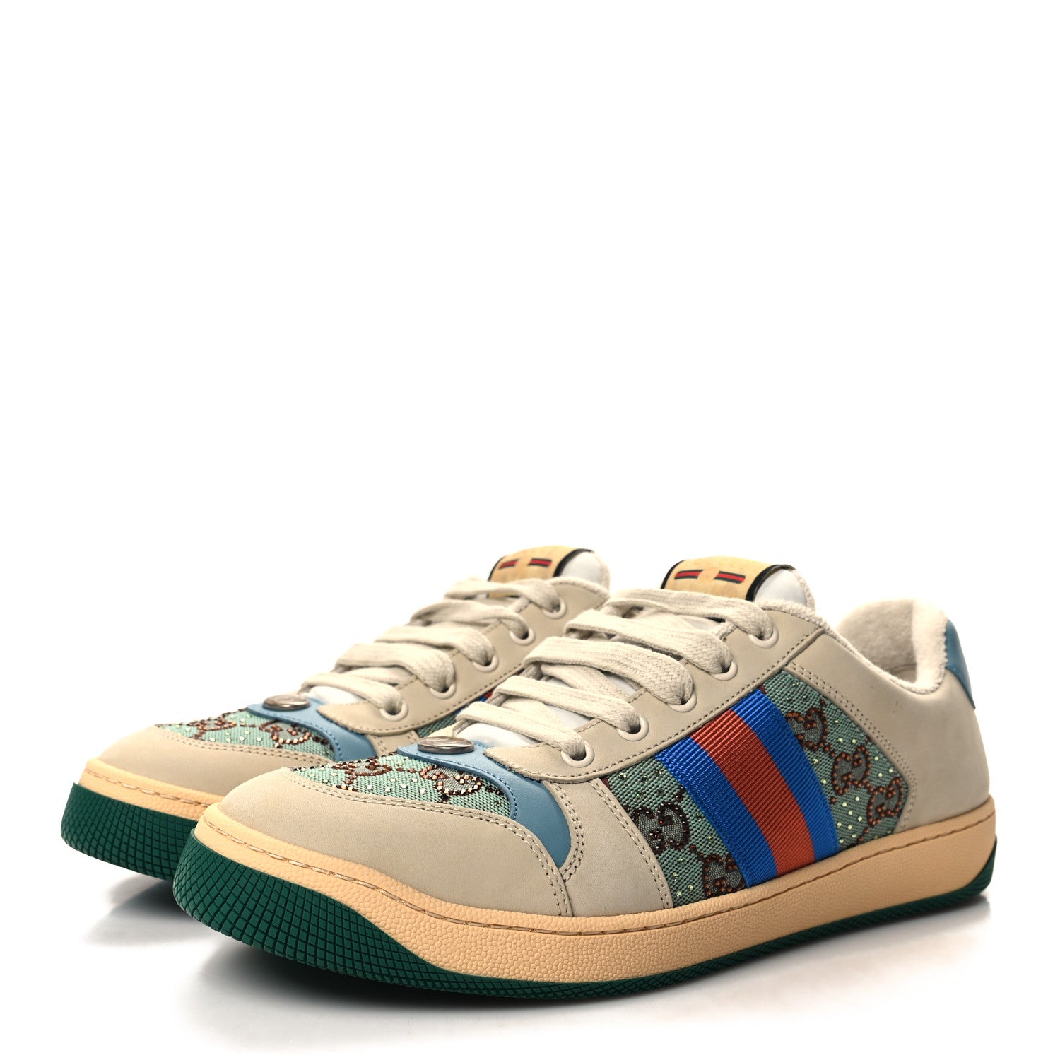 Gucci Calfskin GG Supreme Crystals Web Screener Sneaker 41.5 Azure Dusty Milk Beige 3 of 9
