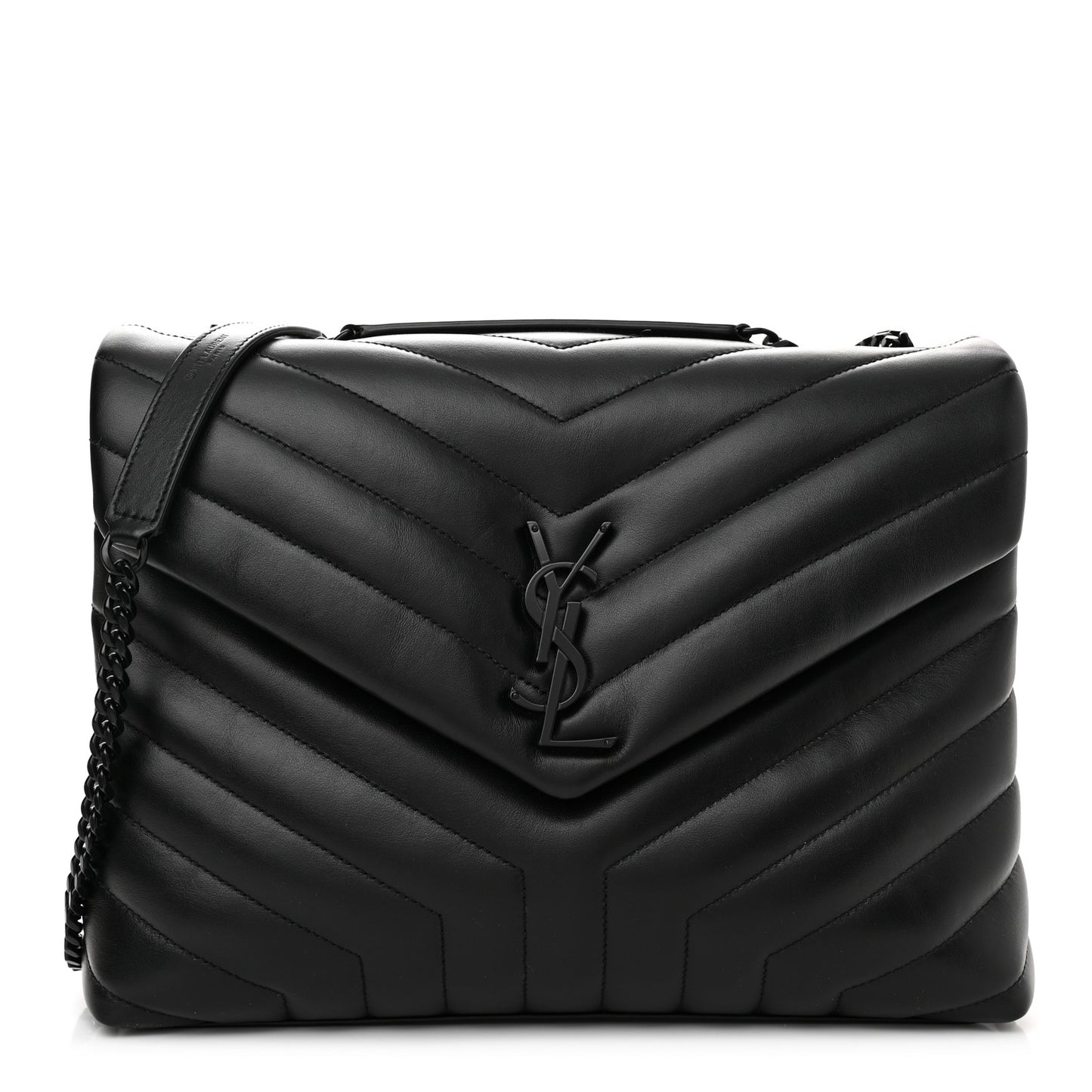 Calfskin Y Quilted Monogram Monochrome Medium Loulou Chain Satchel Black
