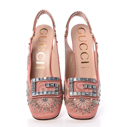 Gucci Moire Fabric Eyes Crystal Square G Madelyn Slingbacks 41 New Blush 7 of 10