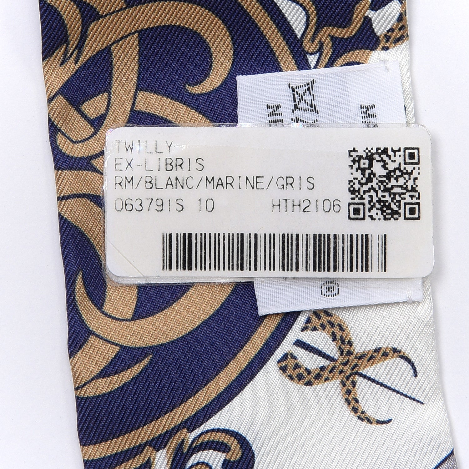 Hermes Silk Ex-Libris Twilly White Marine Gris 4 of 4