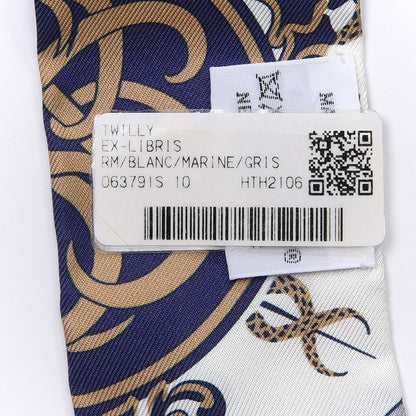 Hermes Silk Ex-Libris Twilly White Marine Gris 4 of 4