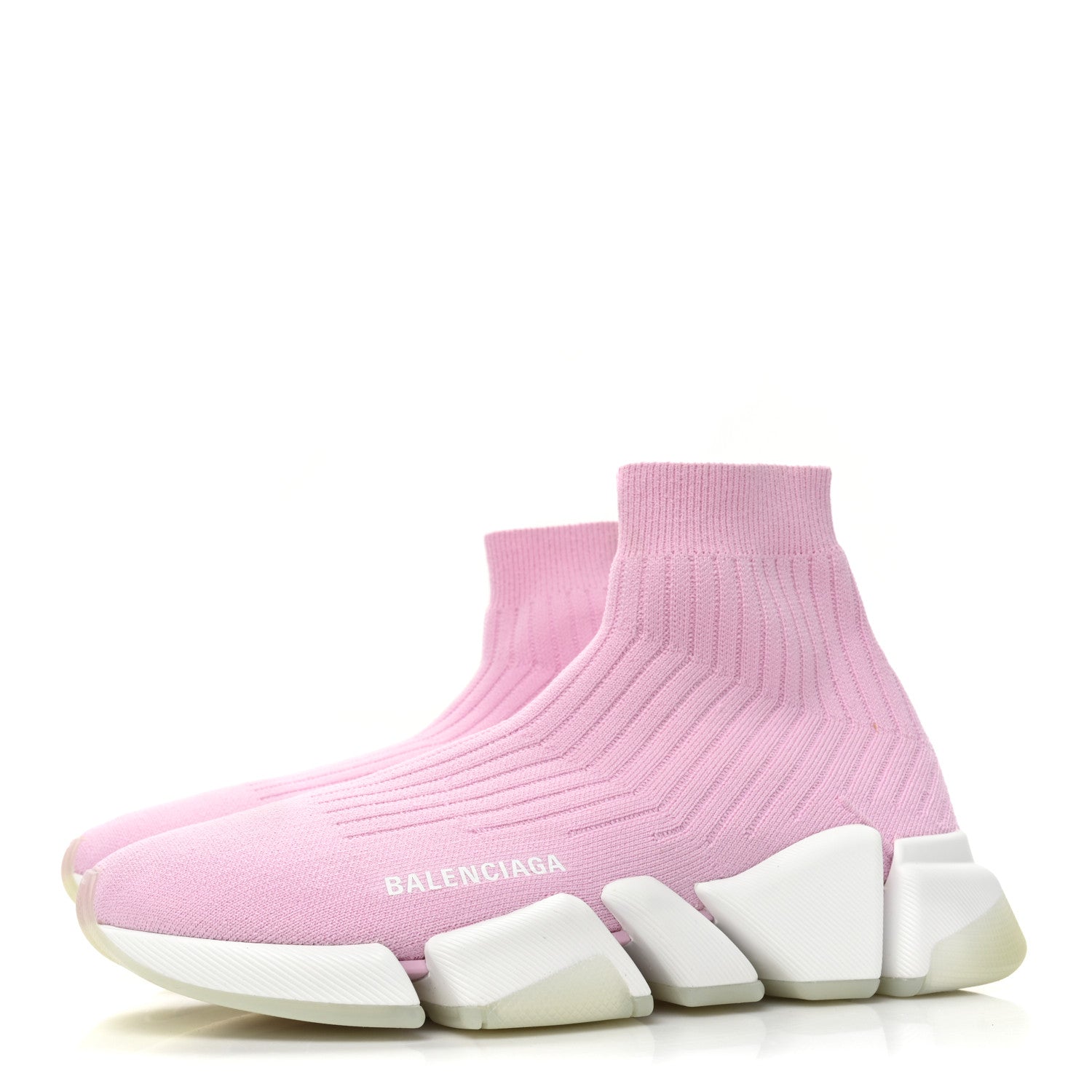 Balenciaga Ribbed Knit Womens Speed 2.0 Transparent Sole Sneakers 39 Pink White 3 of 9
