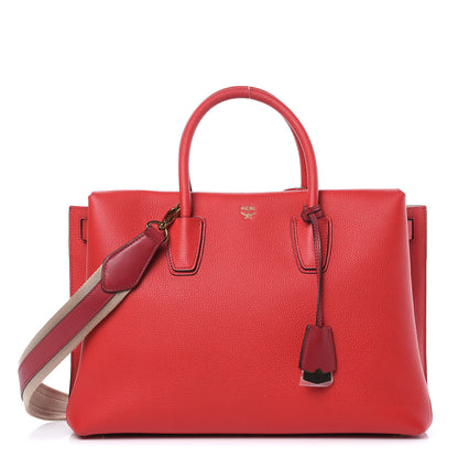 MCM Grained Calfskin Large Milla Tote Red 1 of 10