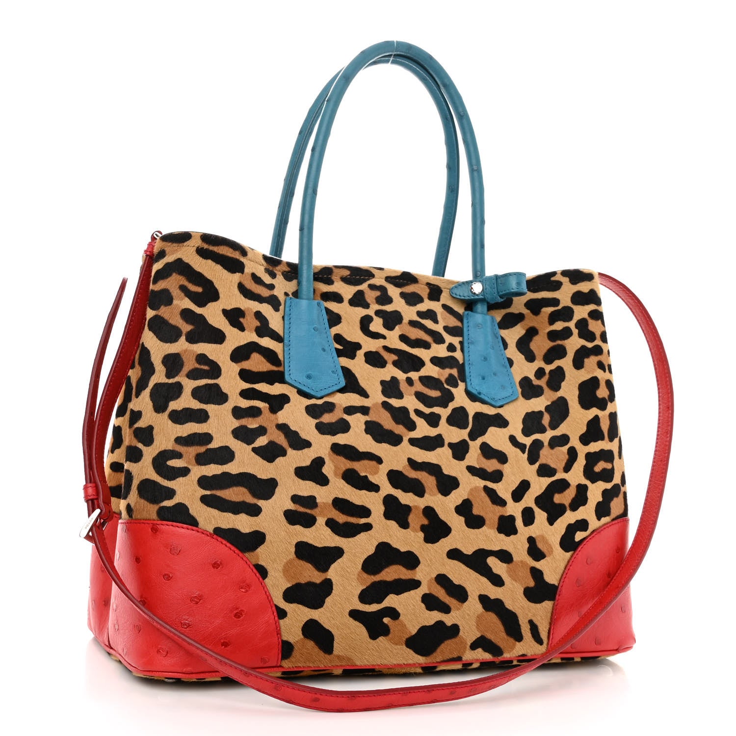 Prada Calf Hair Ostrich Leopard Print Medium Double Bag Miele Voyage 3 of 10