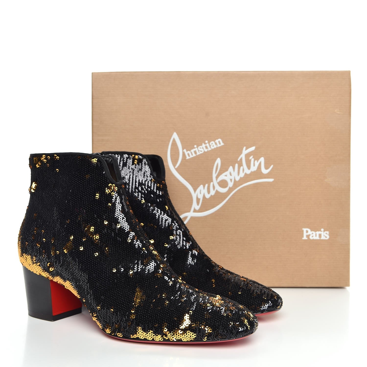 Christian Louboutin Paillettes Disco 70S Ankle Boots 37 Black Gold 8 of 8