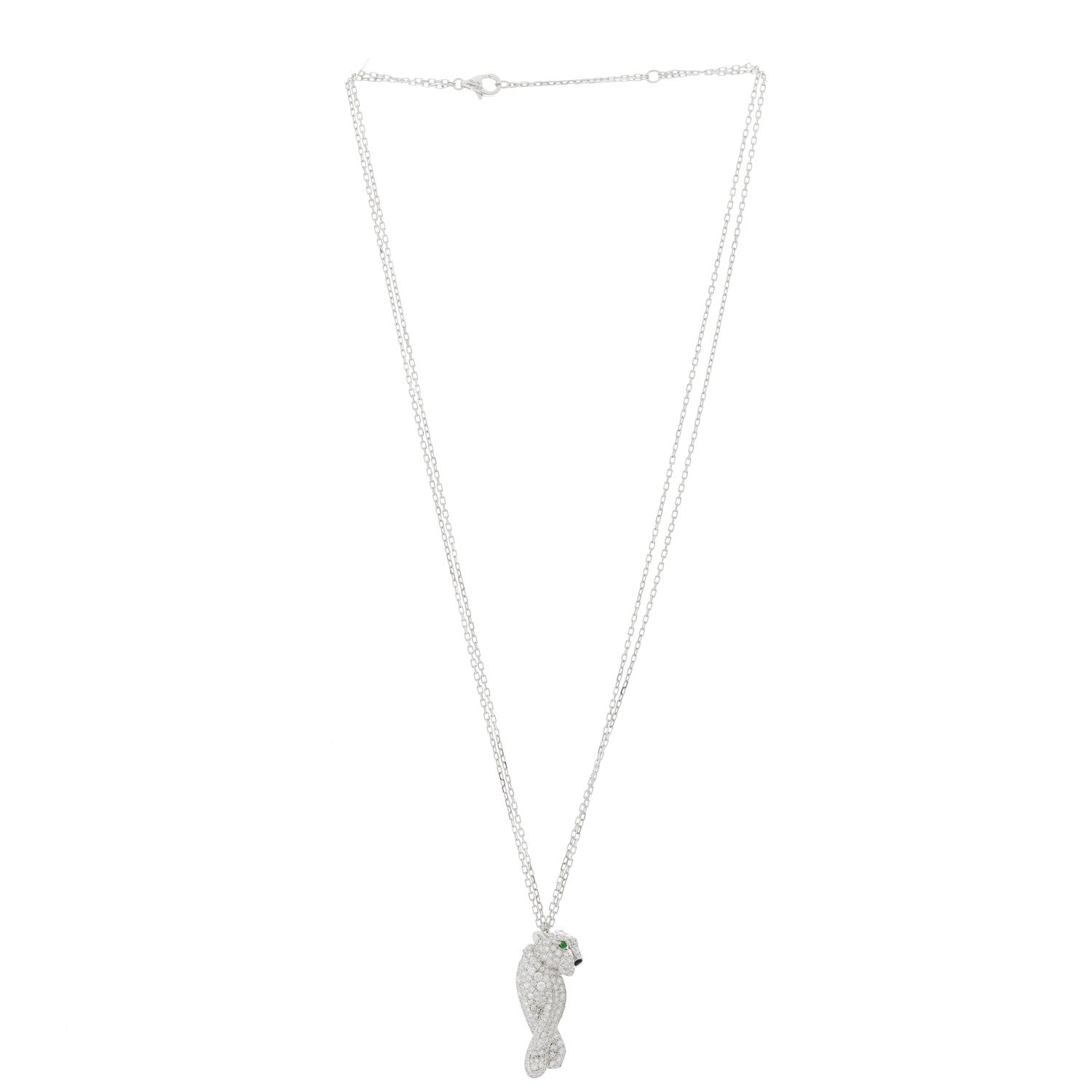 Cartier 18K White Gold Diamond Onyx Emerald Panthere De Cartier Pendant Necklace 3 of 6