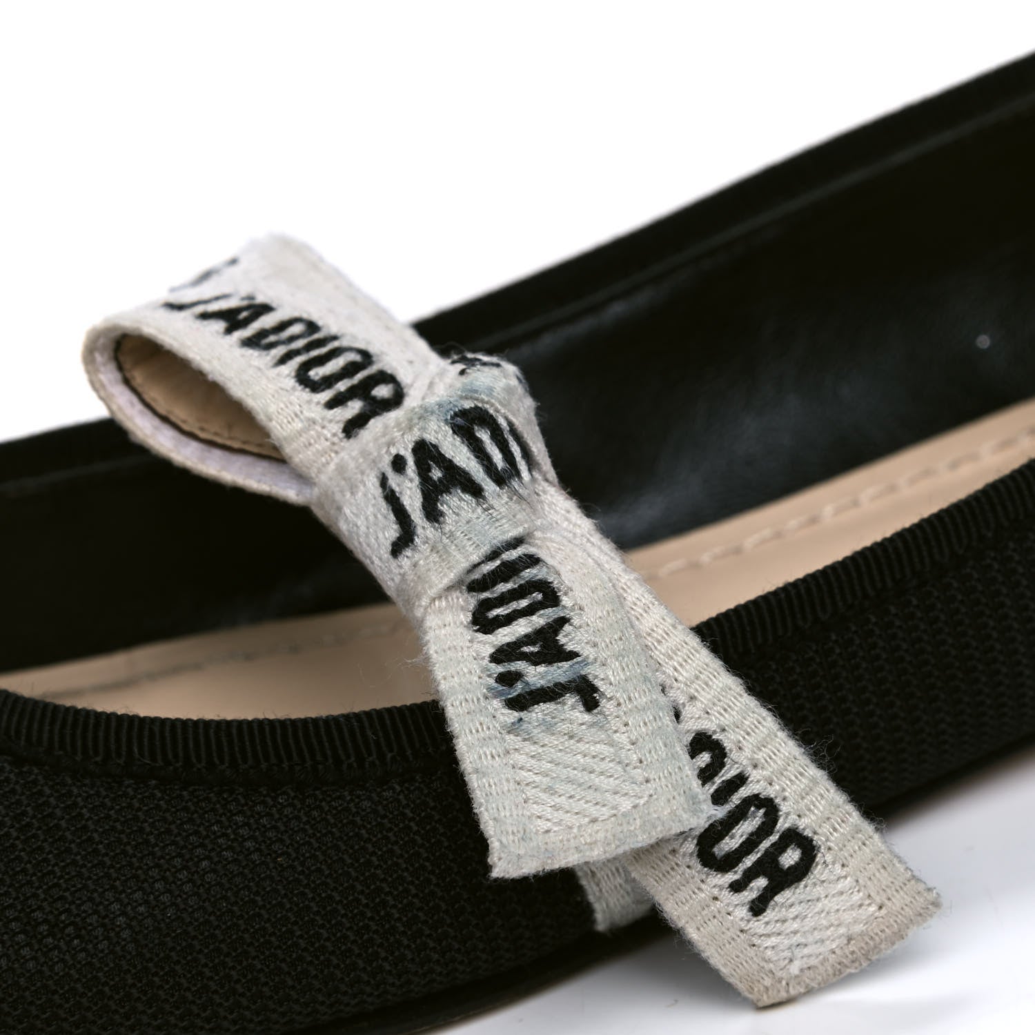 Christian Dior Fabric Ribbon Embroidered J'Adior Ballet Flats 37 Black 5 of 6