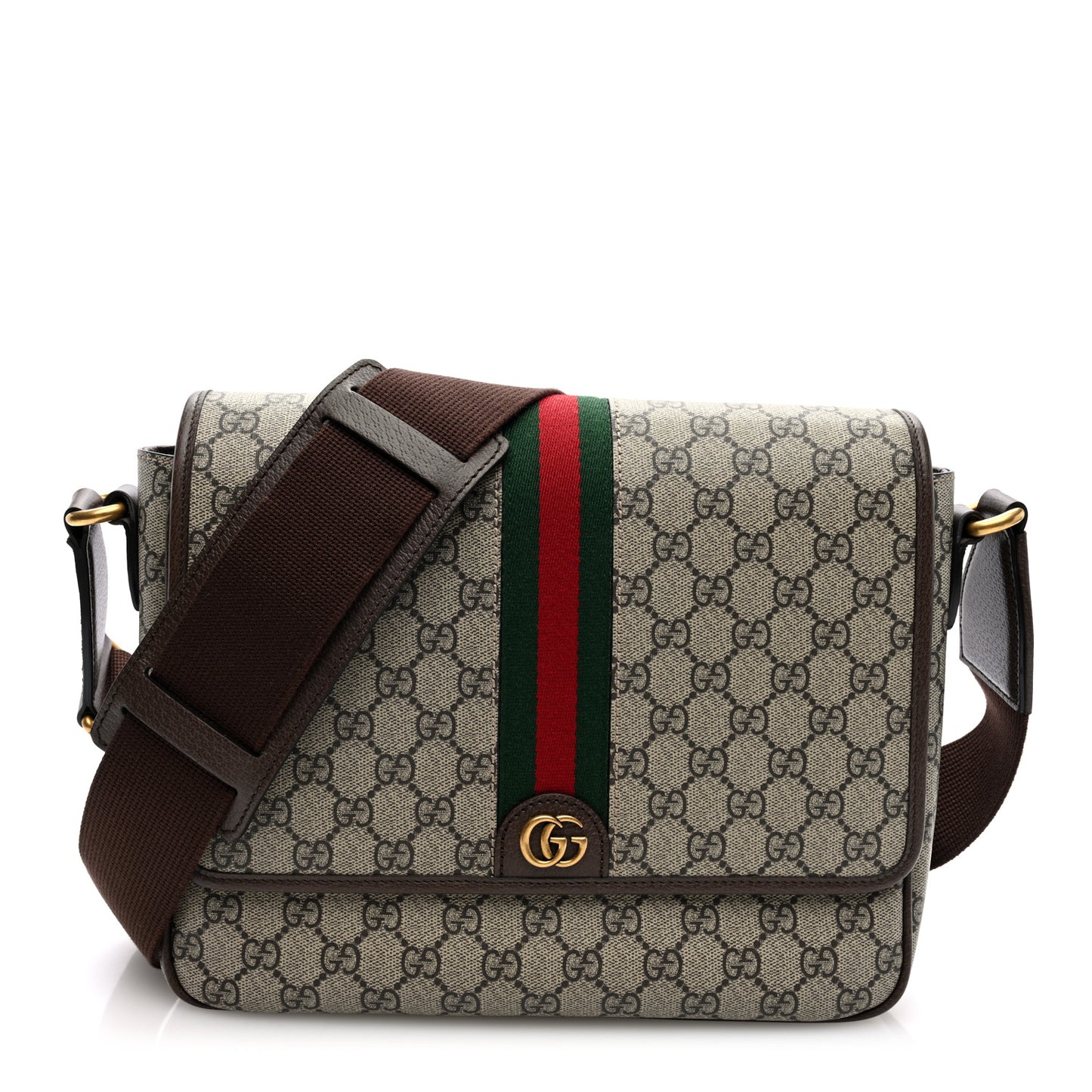 Tender GG Supreme Monogram Textured Dollar Calfskin Ophidia Messenger Bag Beige Ebony Dark Brown