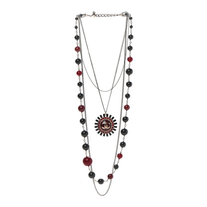 Chanel Gripoix Poured Glass Crystal Bead CC Layered Pendant Necklace Black Red Gold 3 of 5