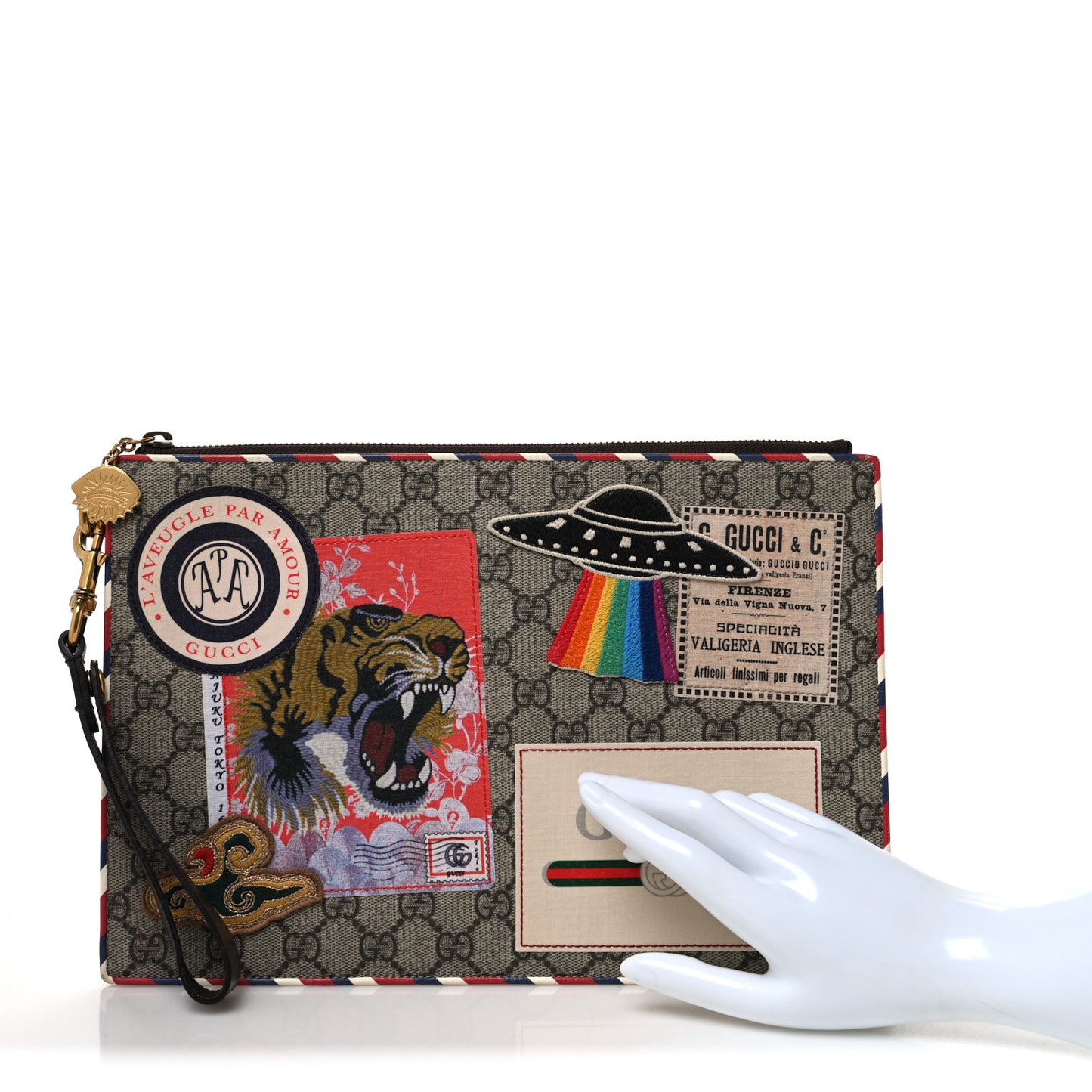 GG Supreme Monogram Courrier Documents Holder Beige New Acero