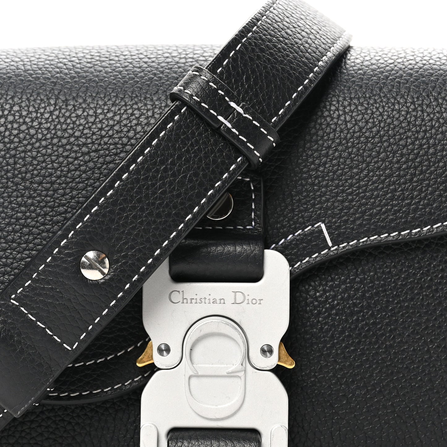 Grained Calfskin Saddle Messenger Bag With Strap Black