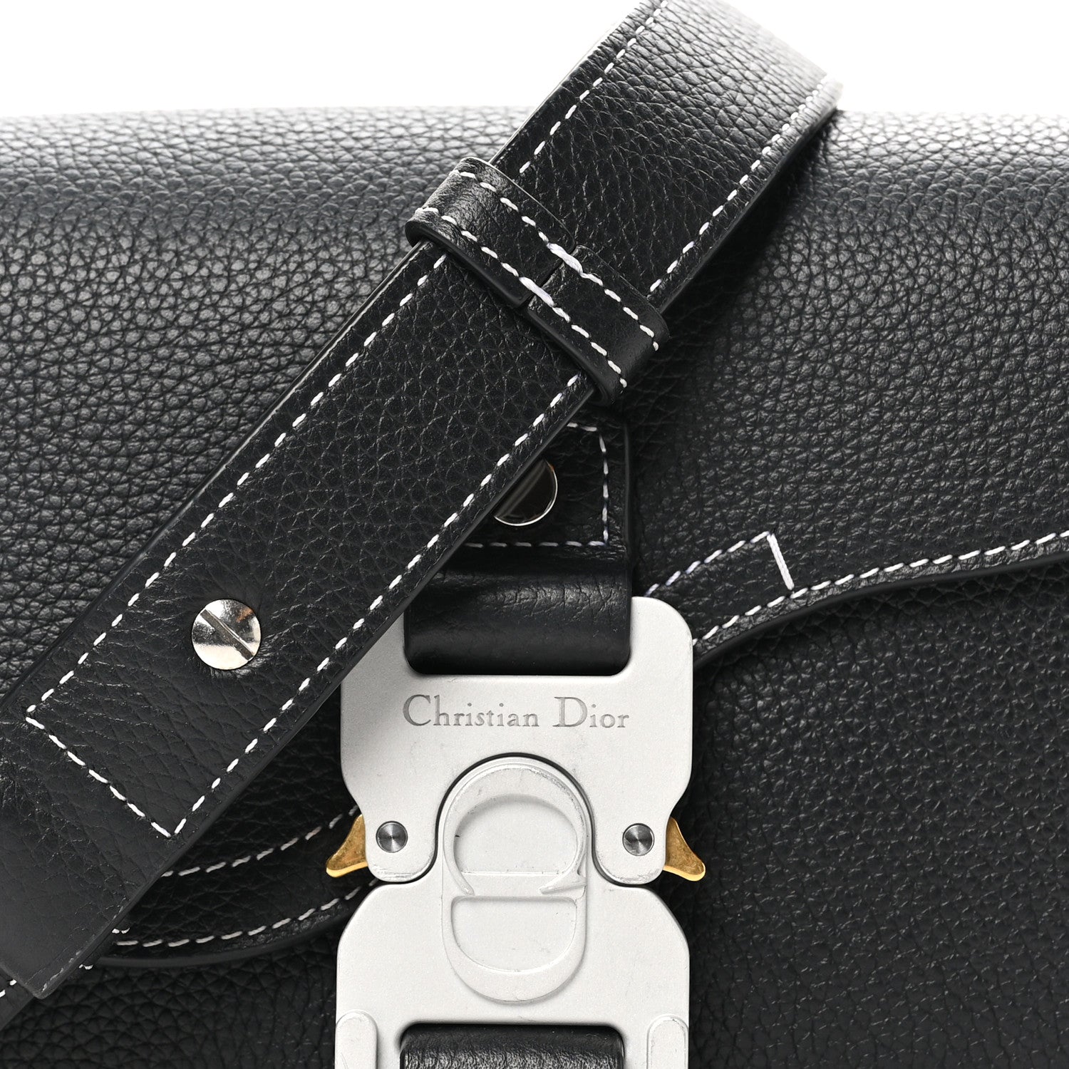 Christian Dior Grained Calfskin Saddle Messenger Bag With Strap Black 8 of 10