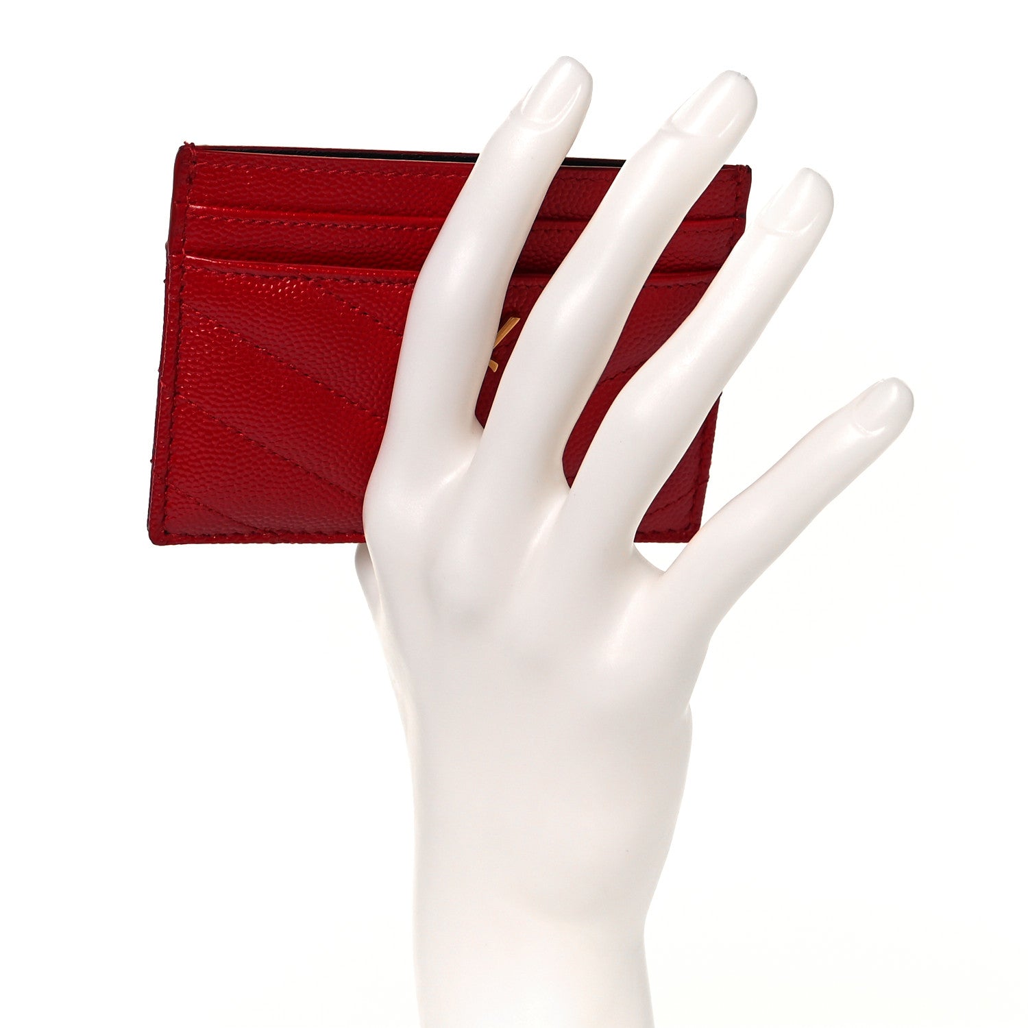 Saint Laurent Grain De Poudre Matelasse Chevron Monogram Credit Card Case Bandana Red 2 of 8