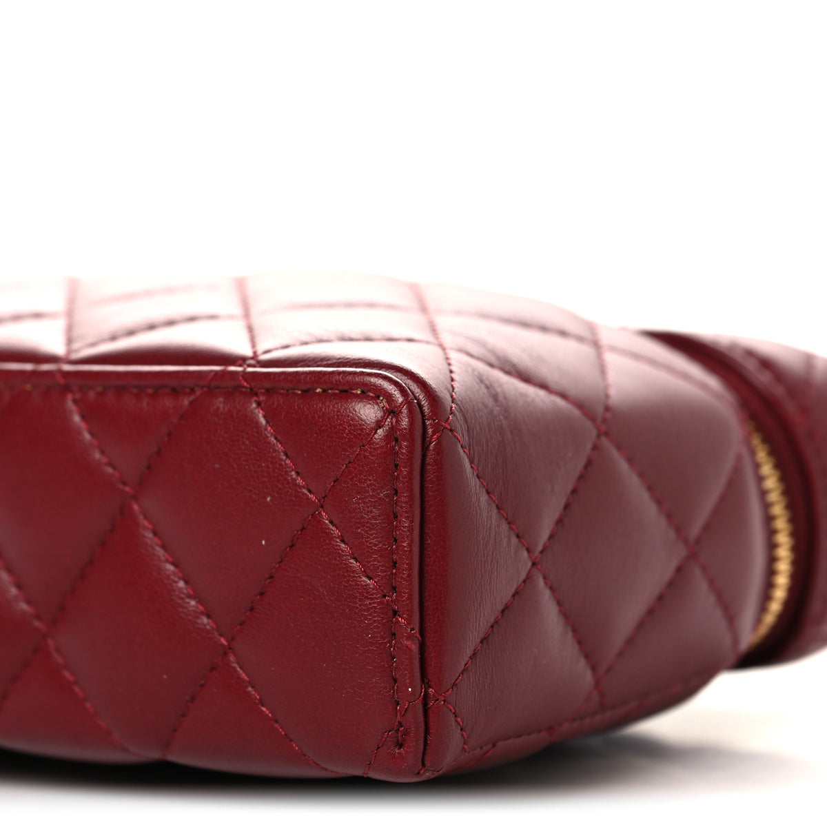 Lambskin Quilted Top Handle Slim Vanity With Chain Burgundy