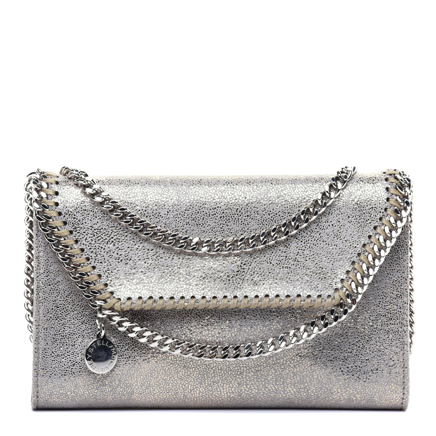 Metallic Shaggy Deer Falabella Wallet on Chain Silver