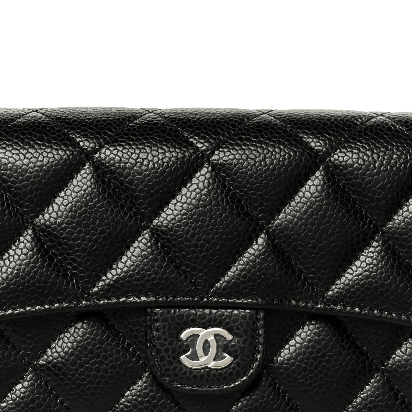 Caviar Quilted Large Gusset Flap Wallet Black