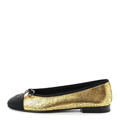 Chanel Metallic Calfaskin Cap Toe CC Ballerina Flats 38 Gold 1 of 9