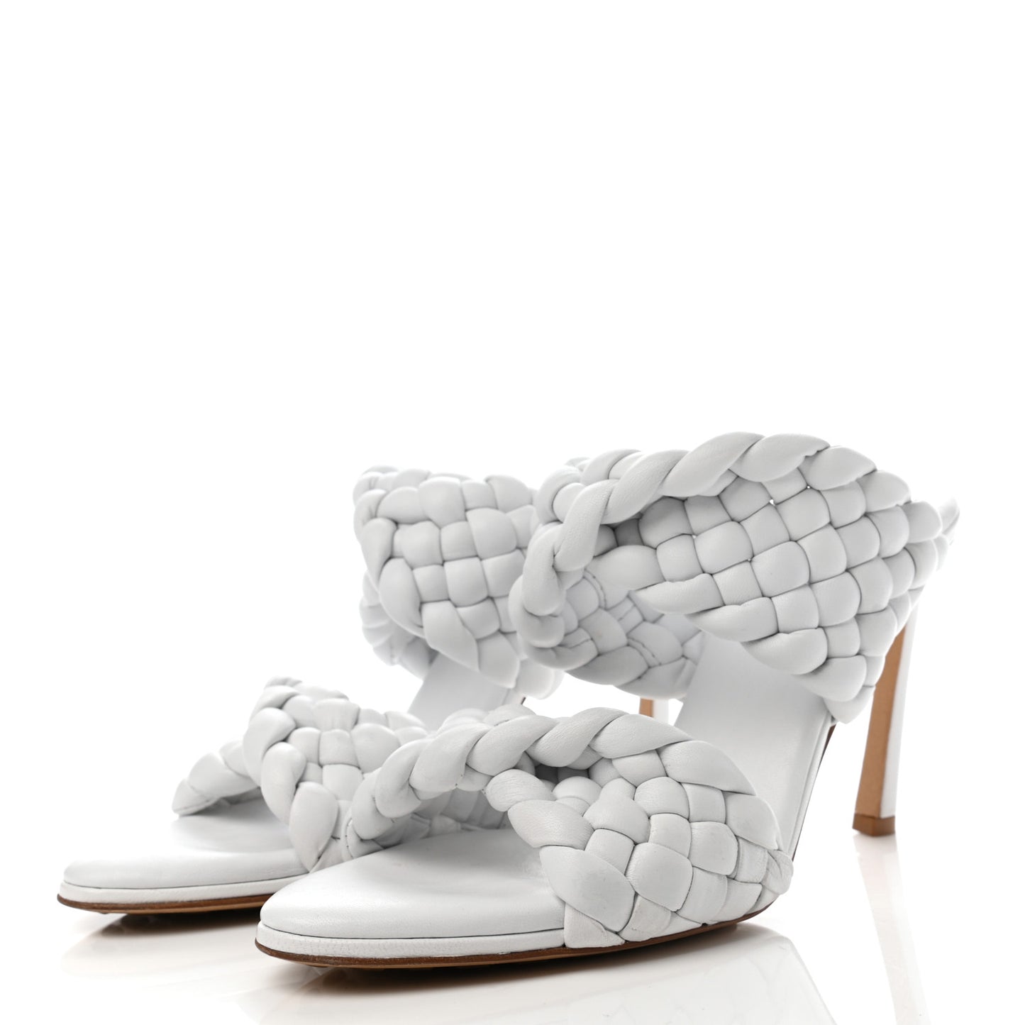 Nappa Twisted Padded Intrecciato Curve Slide Sandals 38.5 Optic White