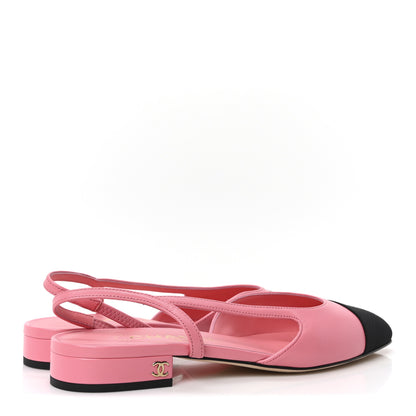 Chanel Calfskin Grosgrain Cap Toe CC Slingback Flats 36.5 Pink Black 5 of 8