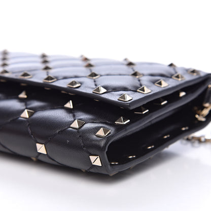Valentino Garavani Lambskin Rockstud Spike Flap Wallet on Chain Black 9 of 11