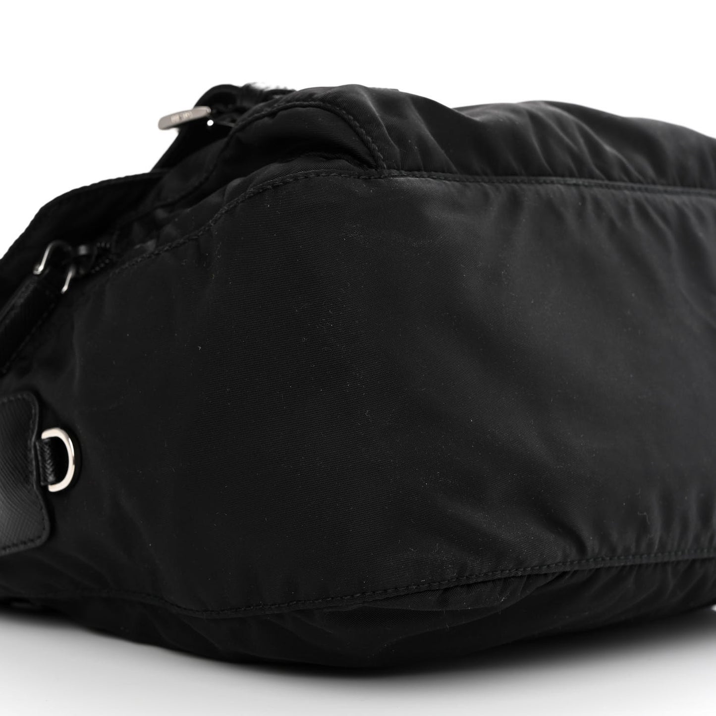 Re-Nylon Vela Saffiano Pocket Double Buckle Messenger Shoulder Bag Black