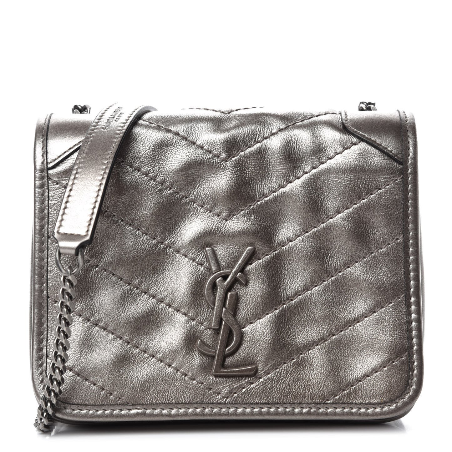 Metallic Calfskin Matelasse Monogram Niki Chain Wallet Platinum