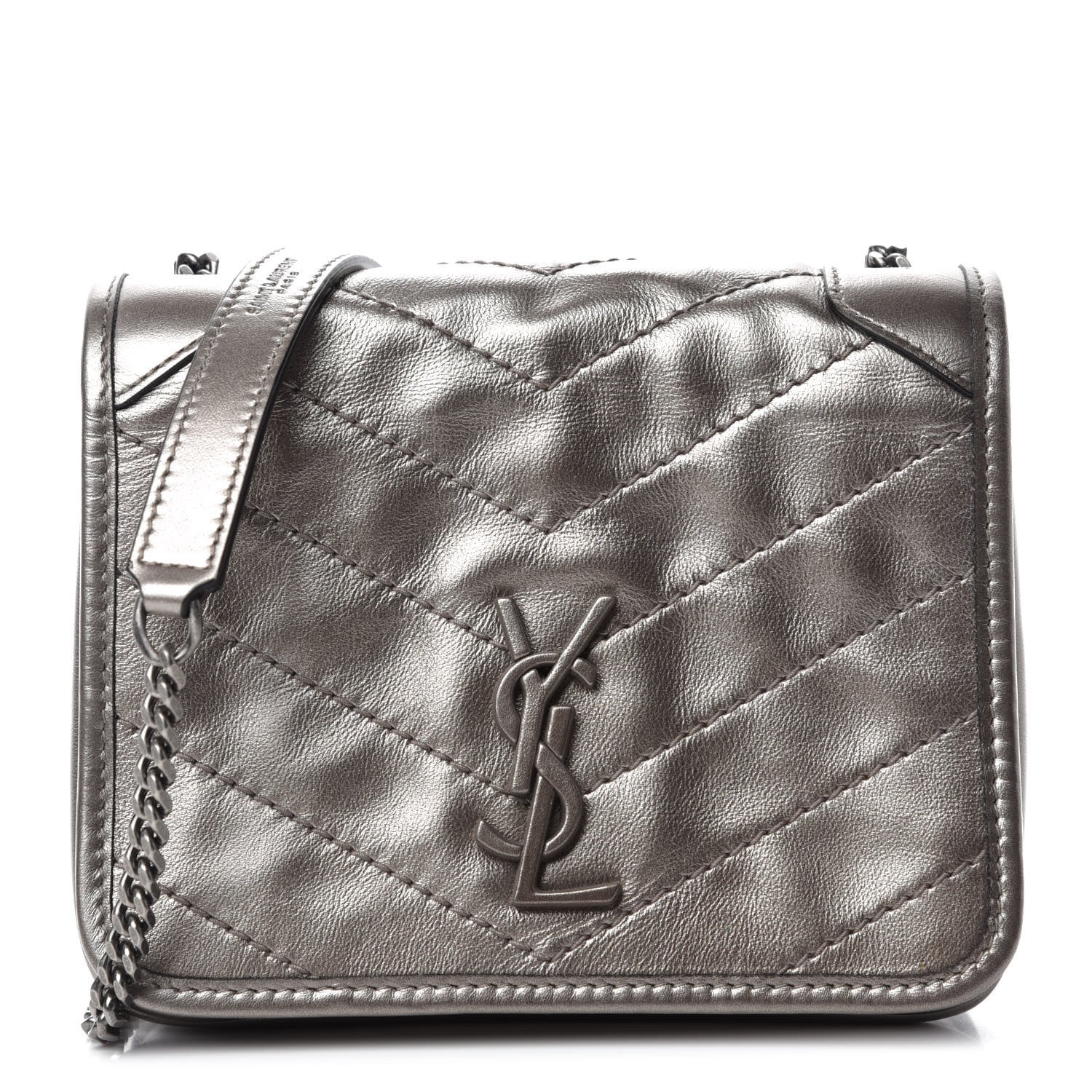 Saint Laurent Metallic Calfskin Matelasse Monogram Niki Chain Wallet Platinum 1 of 11