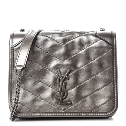 Saint Laurent Metallic Calfskin Matelasse Monogram Niki Chain Wallet Platinum 1 of 11