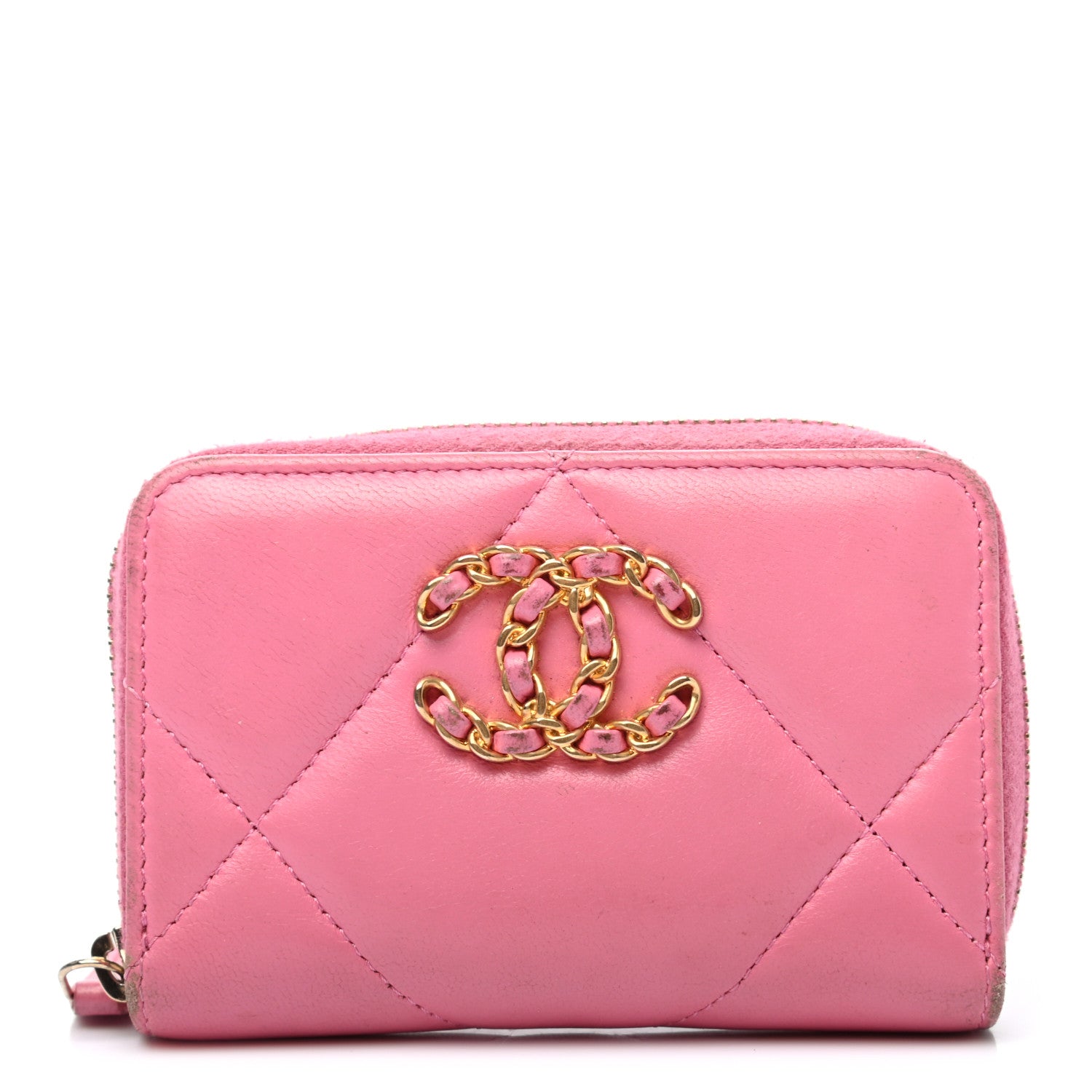 Chanel Lambskin Quilted Chanel 19 Zip Around Coin Purse Wallet Pink 2 of 25