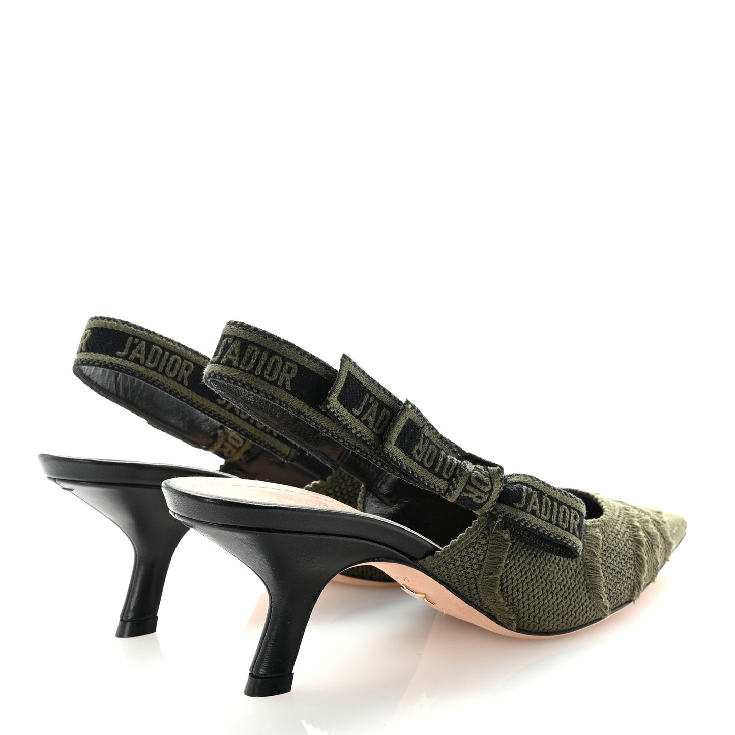 Canvas Ribbon Camouflage Embroidered J'Adior Slingback 65mm Pumps 36.5 Green