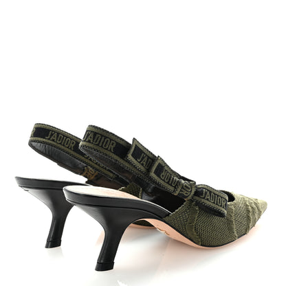 Christian Dior Canvas Ribbon Camouflage Embroidered J'Adior Slingback 65mm Pumps 36.5 Green 5 of 9
