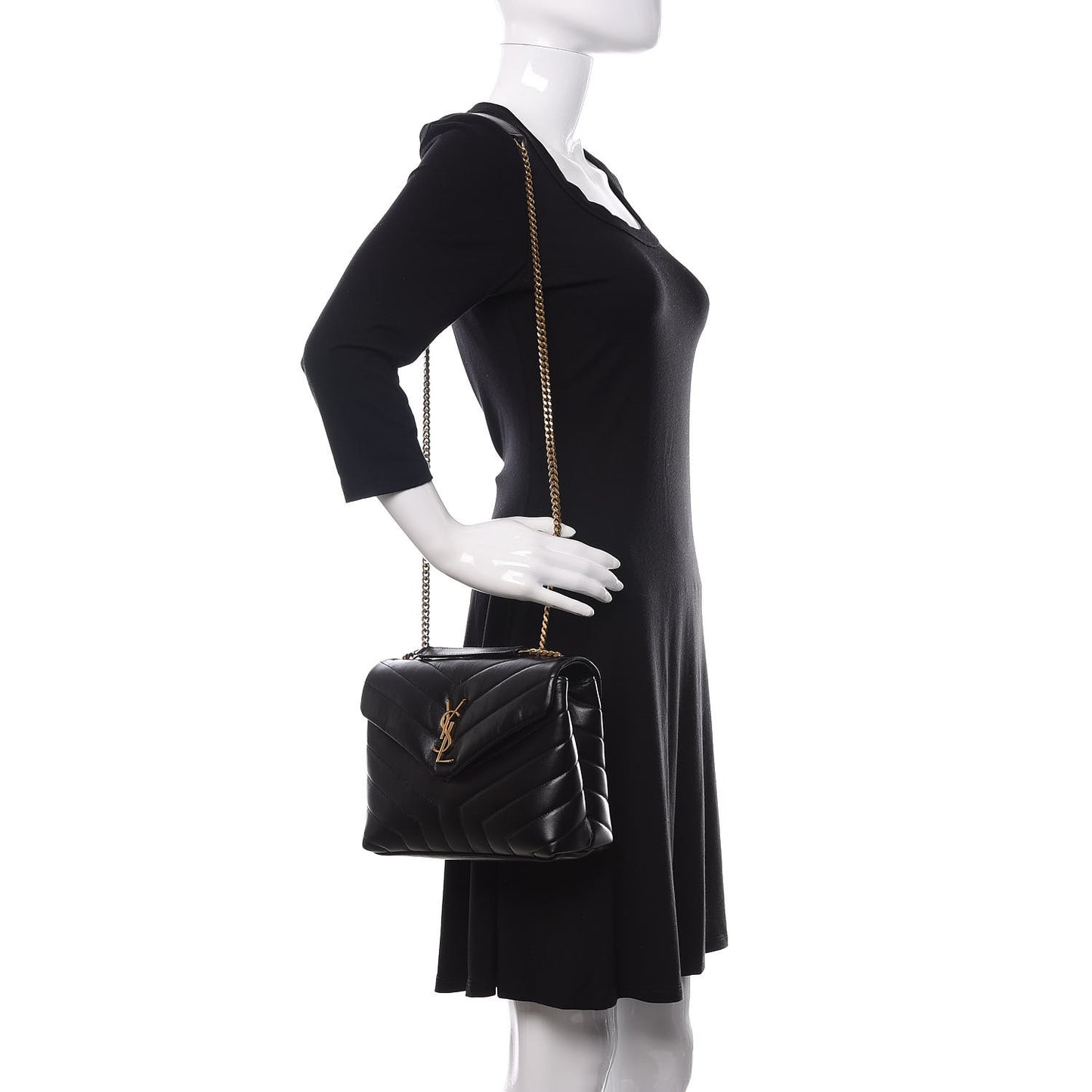 Calfskin Y Quilted Monogram Small Loulou Chain Satchel Black