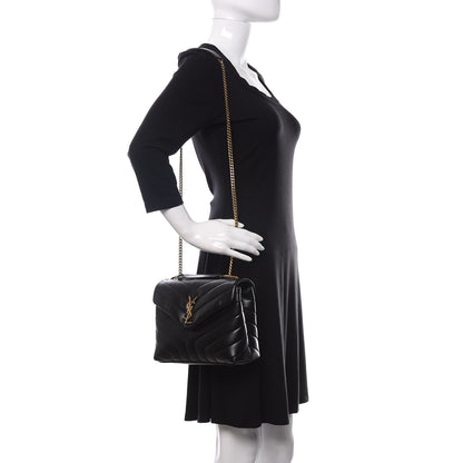 Saint Laurent Calfskin Y Quilted Monogram Small Loulou Chain Satchel Black 2 of 11