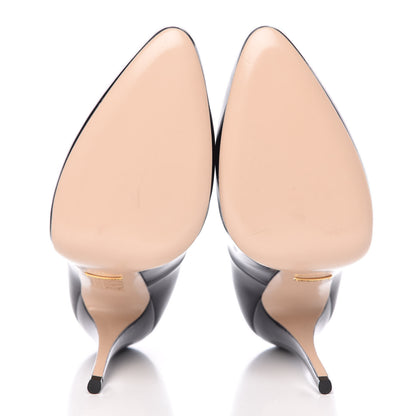Gucci Polished Calfskin Removable Pearly Bow Elaisa Platform High Heel Pumps 37.5 Black 9 of 12