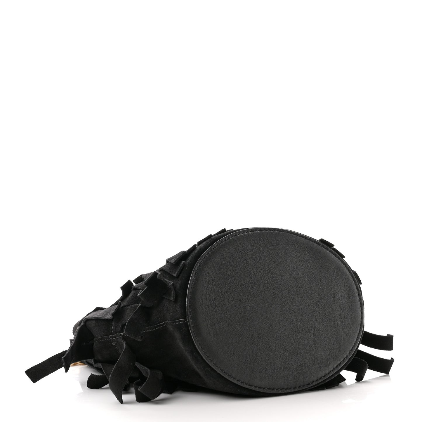 Suede Fringe Mini Bucket Bag Black