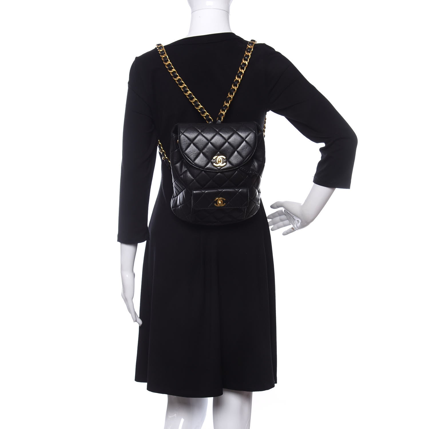 Chanel Lambskin Quilted Drawstring Backpack Black 2 of 14