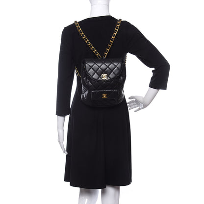 Chanel Lambskin Quilted Drawstring Backpack Black 2 of 14