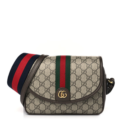 Gucci GG Supreme Monogram Textured Dollar Calfskin Web Studded Mini Ophidia Flap Shoulder Bag Beige Ebony New Acero 1 of 9