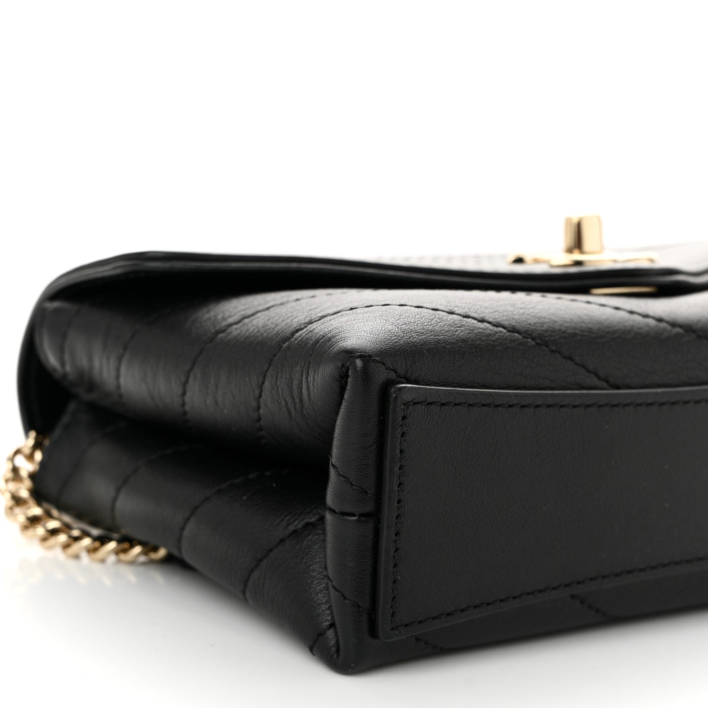 Calfskin Chevron Stitched Coco Waist Bag Black