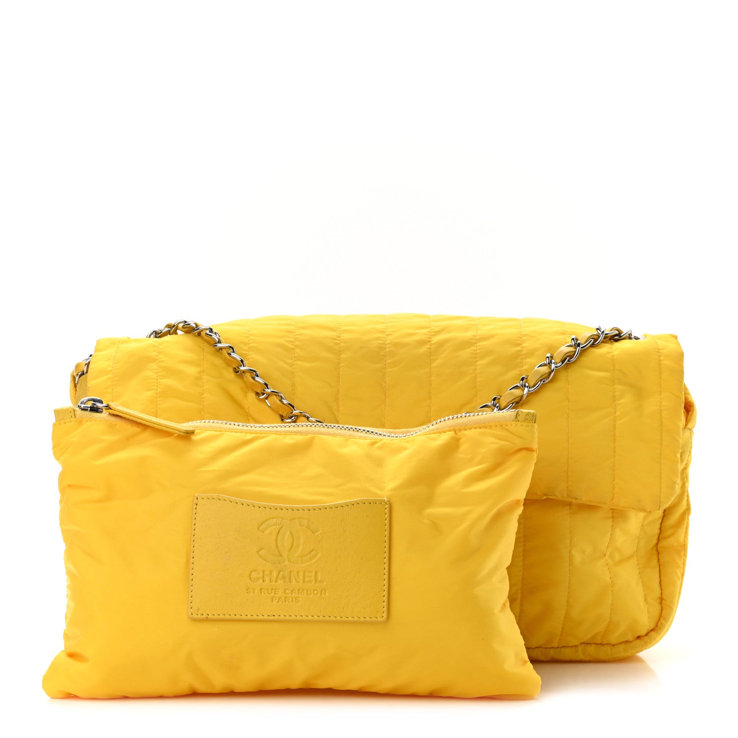 Chanel Nylon Vertical Quilted Jumbo Flap Yellow 3 of 16