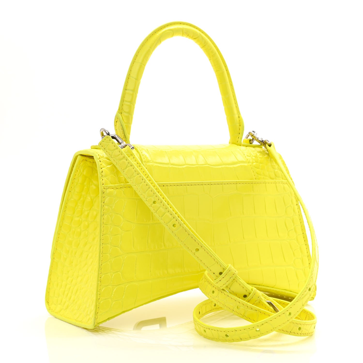 Balenciaga Shiny Calfskin Crocodile Embossed Small Hourglass Top Handle Bag Light Yellow 3 of 11