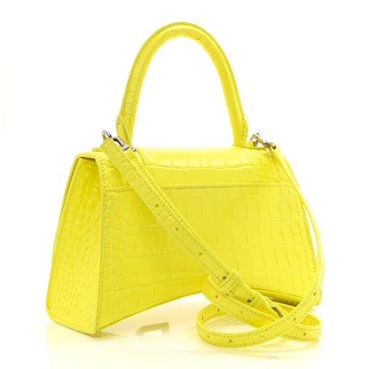Balenciaga Shiny Calfskin Crocodile Embossed Small Hourglass Top Handle Bag Light Yellow 3 of 11